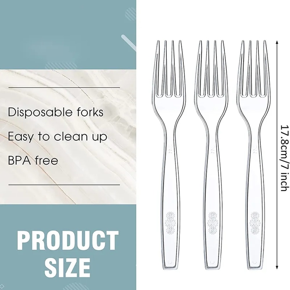 Clear Transparent Disposable Forks for Dessert, Fruit and Party Serving