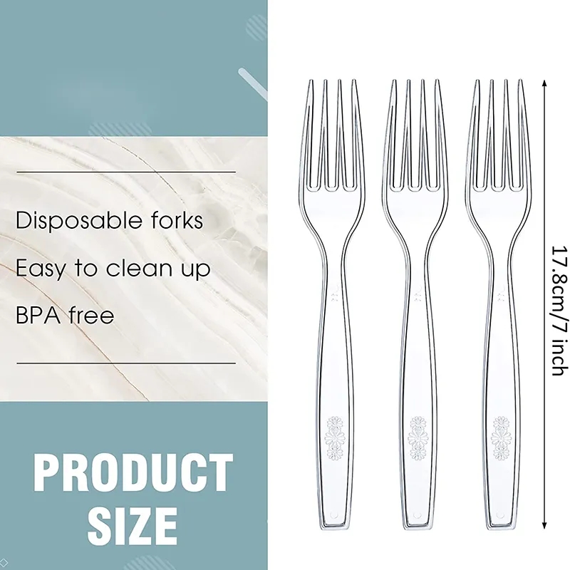 Clear Transparent Disposable Forks for Dessert, Fruit and Party Serving