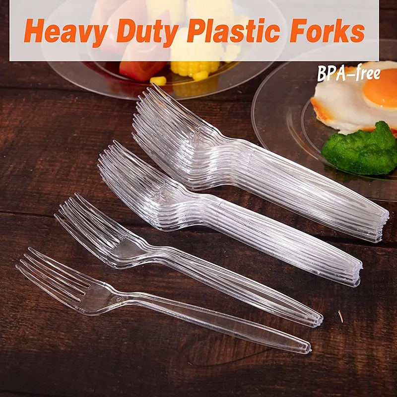 Clear Transparent Disposable Forks for Dessert, Fruit and Party Serving