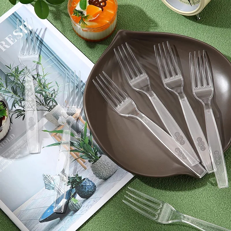 Clear Transparent Disposable Forks for Dessert, Fruit and Party Serving