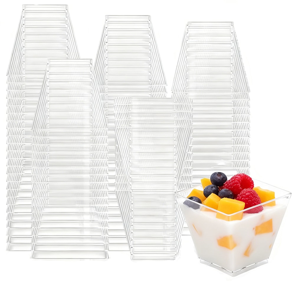 Clear Dessert Cups Disposable Mini Cups for Mousse, Pudding and Ice Cream