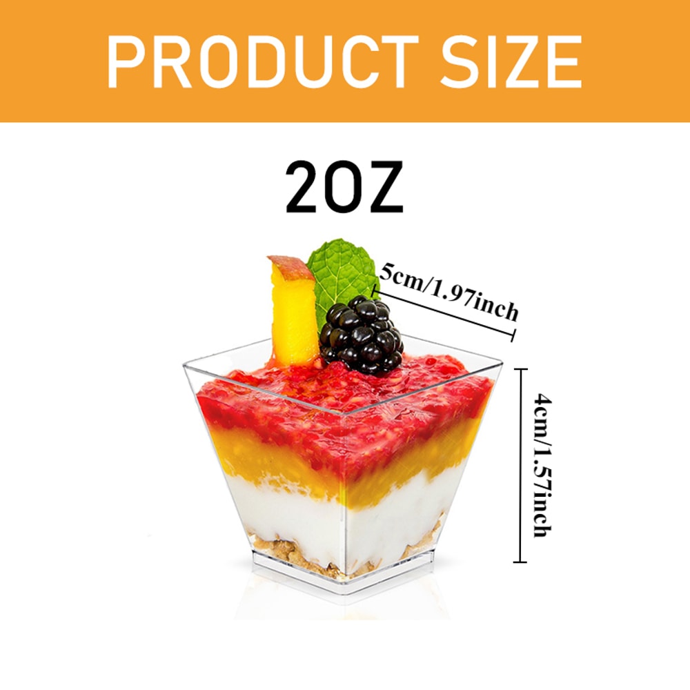 Clear Dessert Cups Disposable Mini Cups for Mousse, Pudding and Ice Cream
