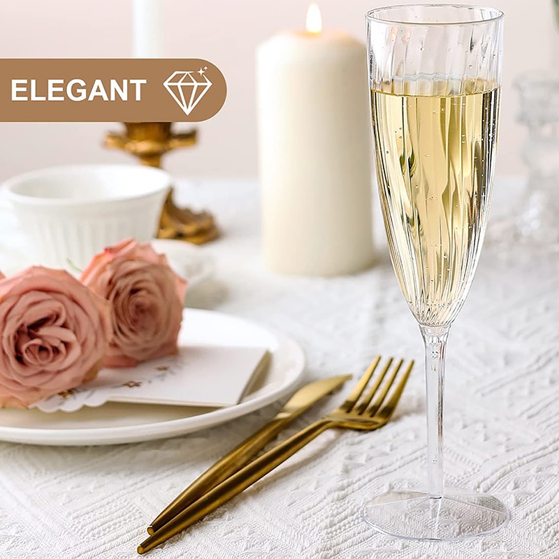 Clear Plastic Toast Flutes Disposable Champagne Glasses For Weddings 2