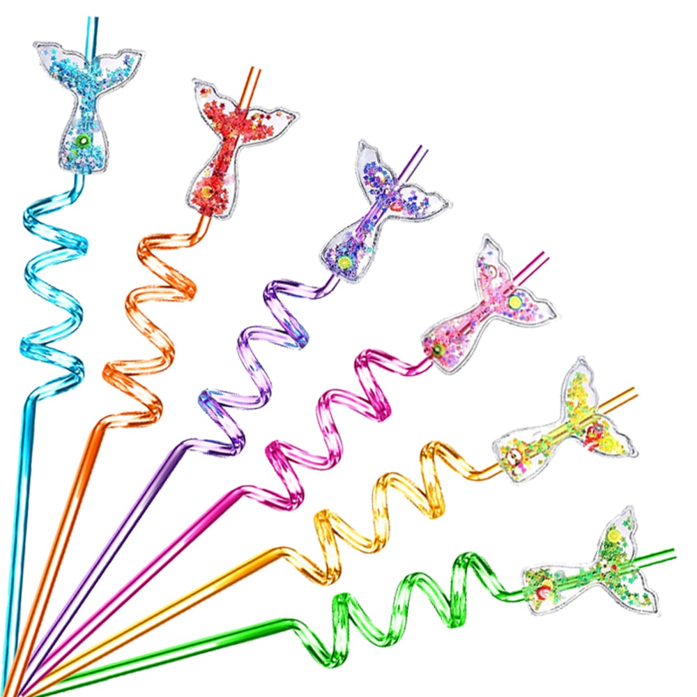 Premium Mermaid Tail Spiral Drink Straws Reusable Party & Beach Drink Decorations