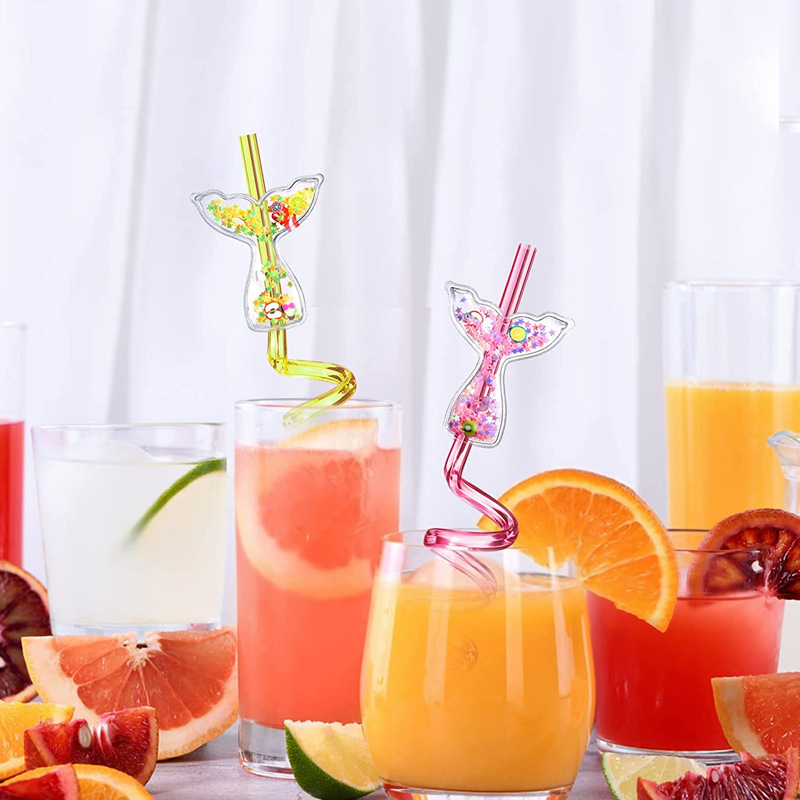 Premium Mermaid Tail Spiral Drink Straws Reusable Party & Beach Drink Decorations