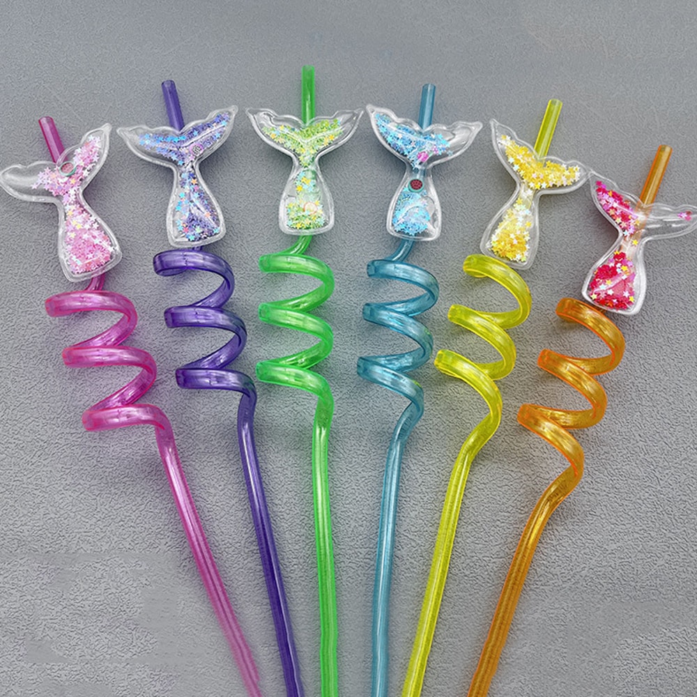 Premium Mermaid Tail Spiral Drink Straws Reusable Party & Beach Drink Decorations