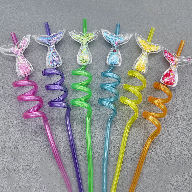 Premium Mermaid Tail Spiral Drink Straws Reusable Party & Beach Drink Decorations