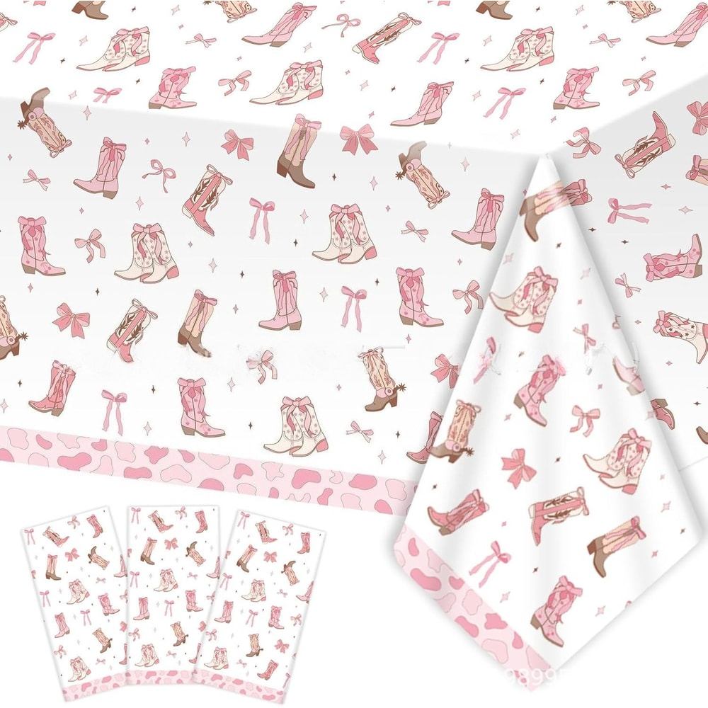Pink Bow Cowgirl Birthday Tablecloth For Girls Western Party Decorations 0