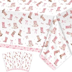pink bow cowgirl birthday tablecloth for girls western party decorations