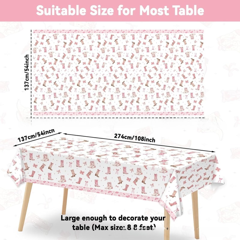 Pink Bow Cowgirl Birthday Tablecloth For Girls Western Party Decorations 1