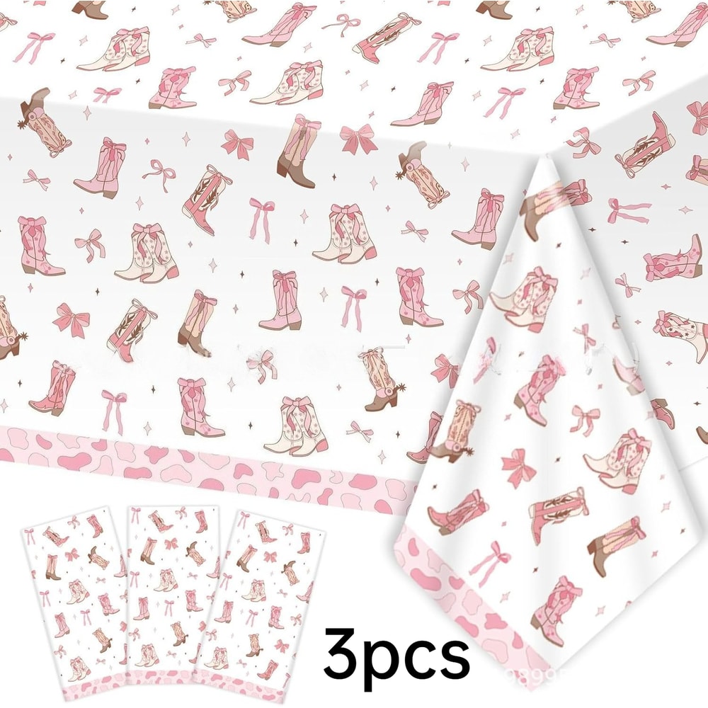 Pink Bow Cowgirl Birthday Tablecloth For Girls Western Party Decorations 6
