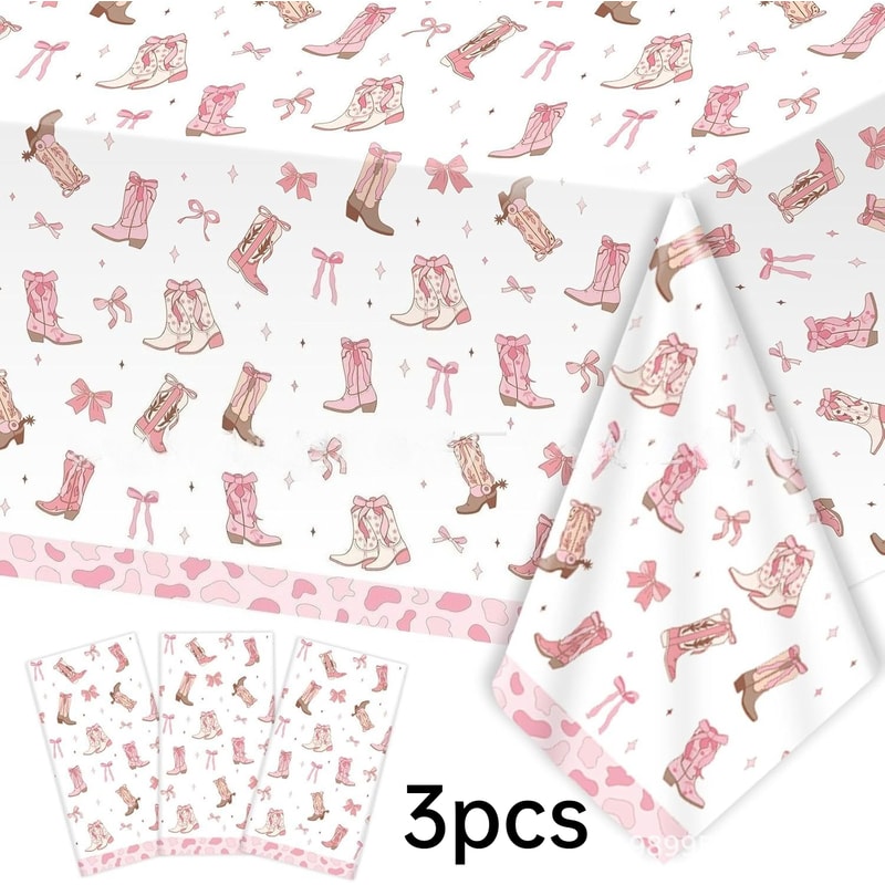 Pink Bow Cowgirl Birthday Tablecloth For Girls Western Party Decorations 6