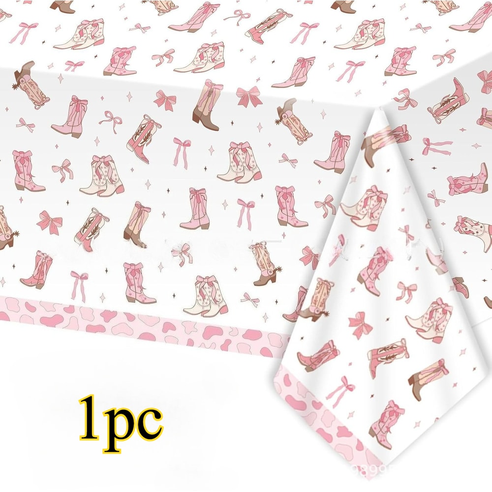 Pink Bow Cowgirl Birthday Tablecloth For Girls Western Party Decorations 5