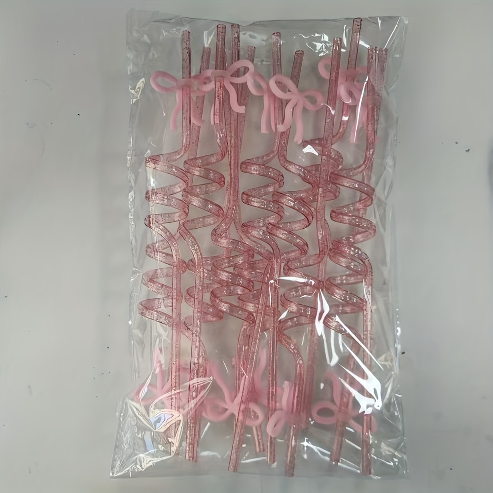 Pink Bow Reusable Party Straws Set for Girls Birthday, Baby Shower & Bridal Celebration Decor