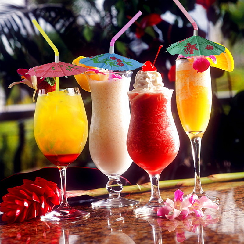 Tropical Umbrella Drink Straws Set Cocktail Party Straws