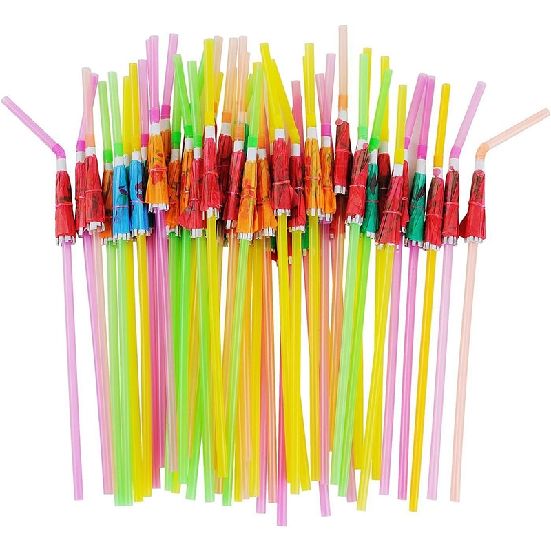 Tropical Umbrella Drink Straws Set Cocktail Party Straws