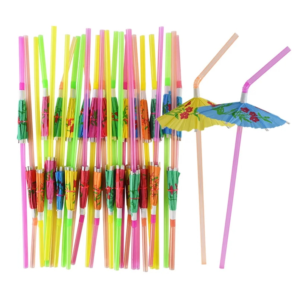 Tropical Umbrella Drink Straws Set Cocktail Party Straws
