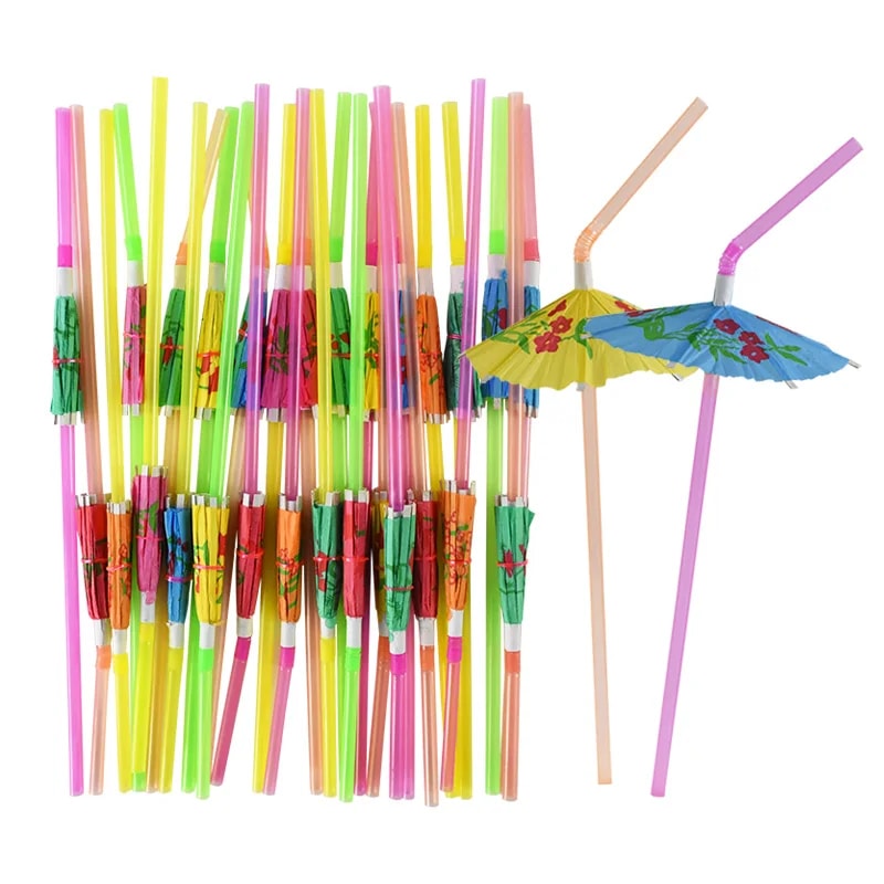 Tropical Umbrella Drink Straws Set Cocktail Party Straws