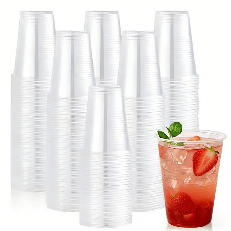 Premium Clear Disposable Plastic Cups For Drinks Parties Bulk Household Tableware 0