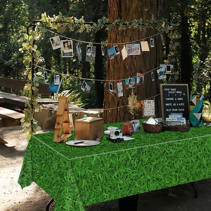 Premium Green Grass Party Table Cover Sports & Birthday Party Decorations