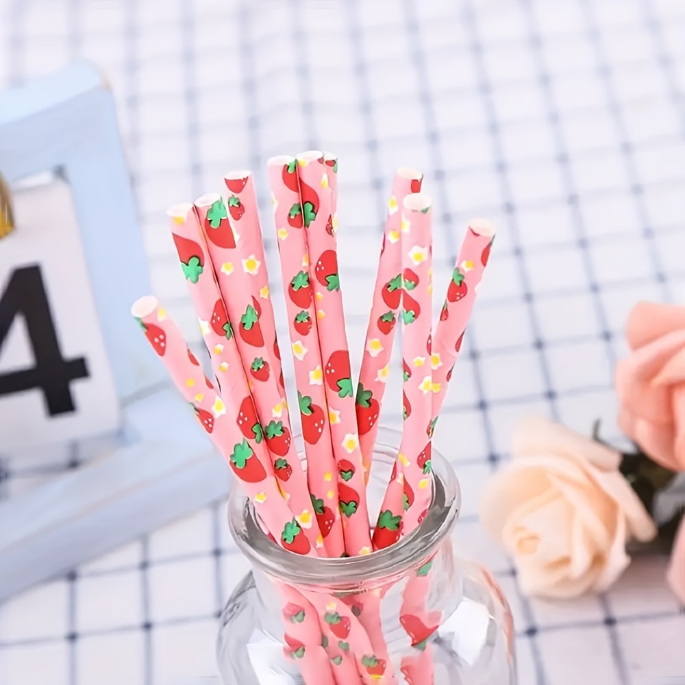 Strawberry Birthday Party Straws Set for Kids Fruit Themed Celebrations