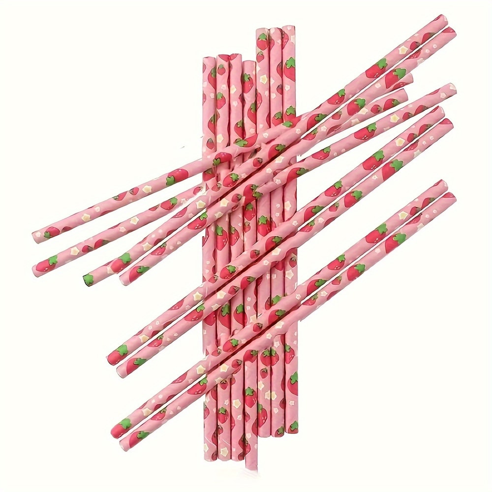 Strawberry Birthday Party Straws Set for Kids Fruit Themed Celebrations