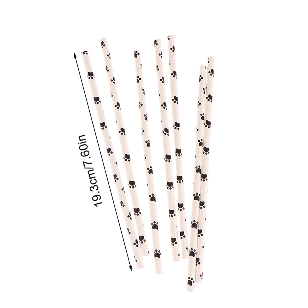 Paw Print Paper Straws Black and White Pet Theme Party Supplies Biodegradable Dog Birthday Decorations