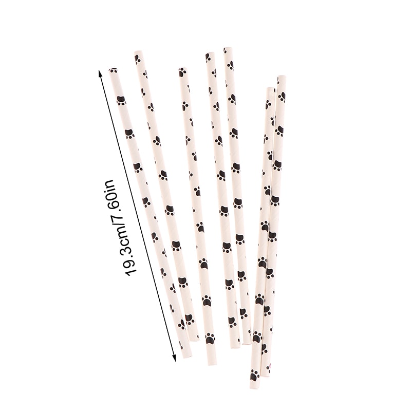 Paw Print Paper Straws Black and White Pet Theme Party Supplies Biodegradable Dog Birthday Decorations