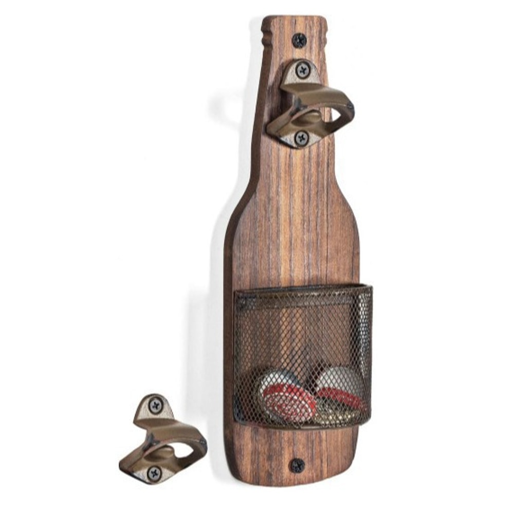 Wall Mounted Bottle Opener with Vintage Beer Cap Catcher Basket