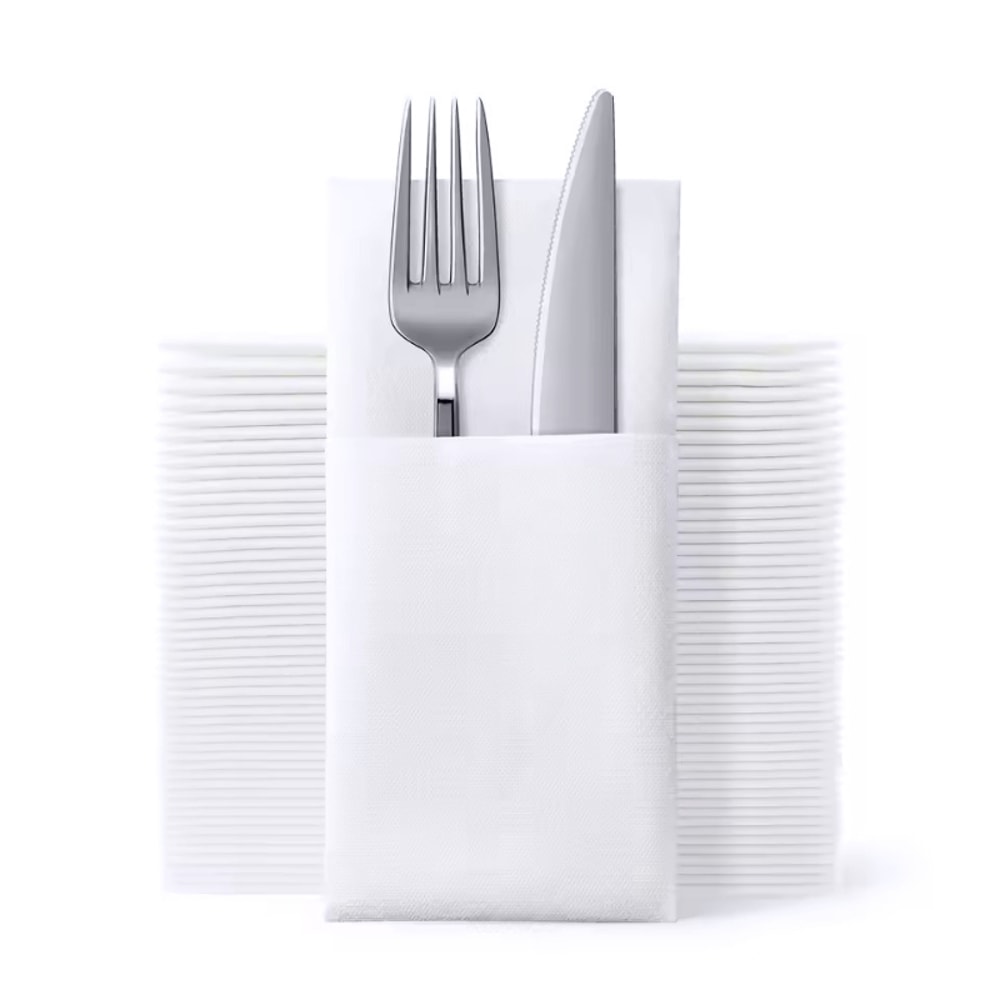White Disposable Cutlery Napkins With Flatware Pocket