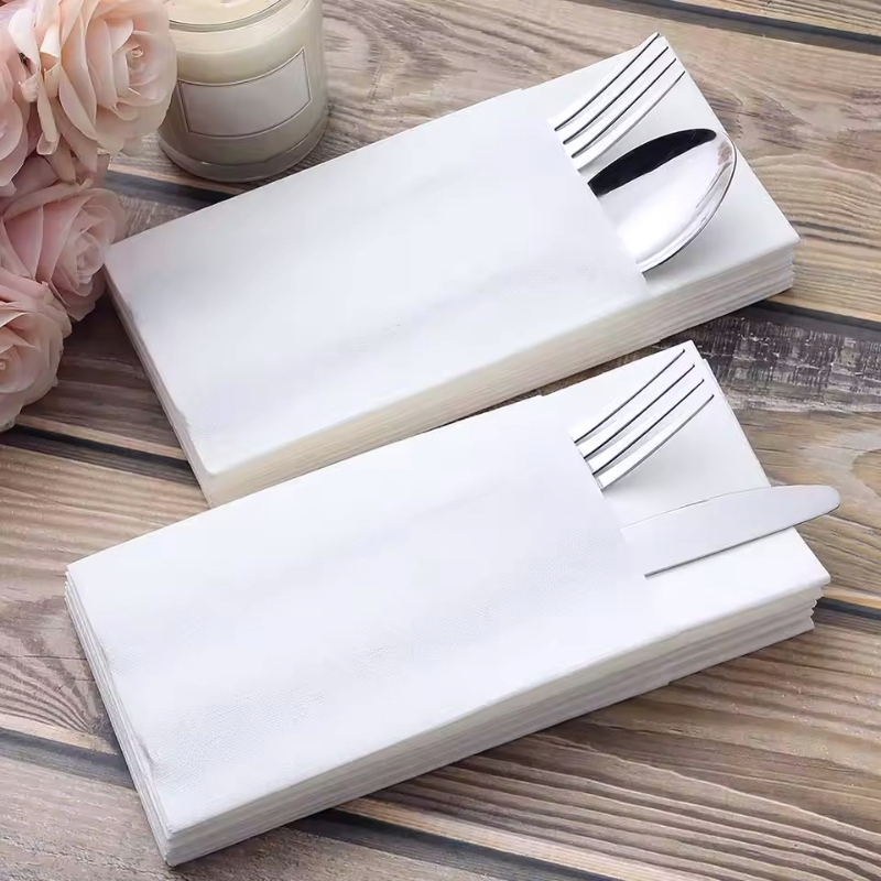 White Disposable Cutlery Napkins With Flatware Pocket