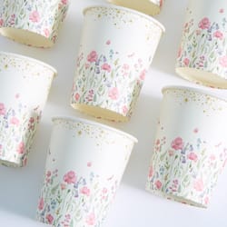 white floral disposable paper cups for coffee cold drinks and party tables