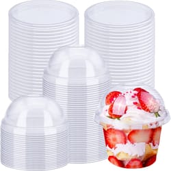 clear plastic dessert cups with dome lids for parfaits, snacks and party treats