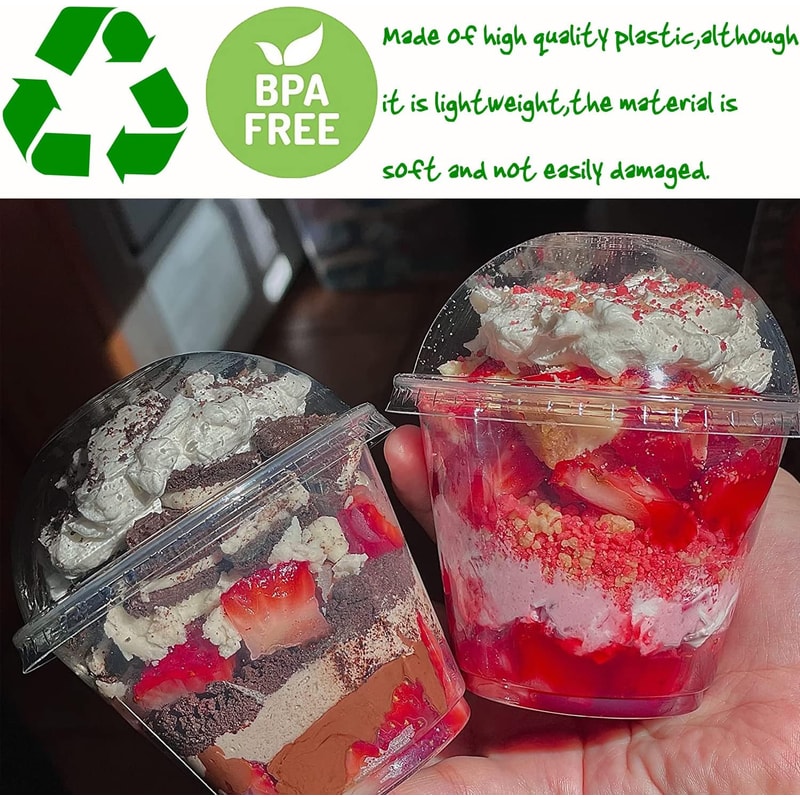 Clear Plastic Dessert Cups with Dome Lids for Parfaits, Snacks and Party Treats