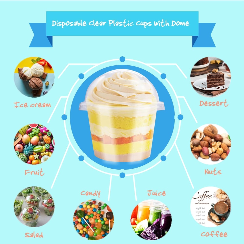 Clear Plastic Dessert Cups with Dome Lids for Parfaits, Snacks and Party Treats