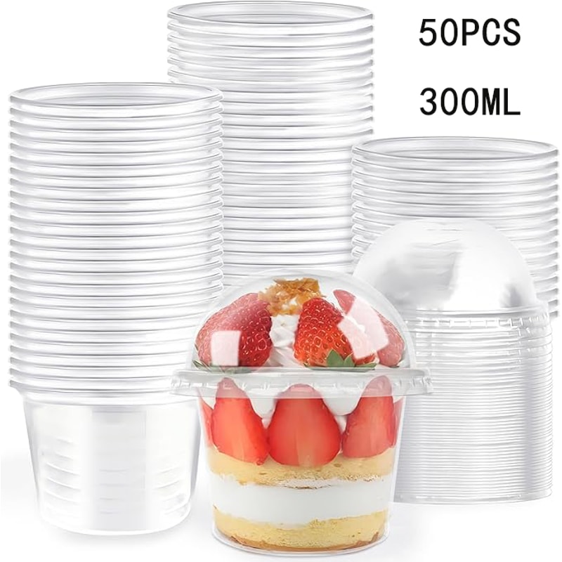 Clear Plastic Dessert Cups with Dome Lids for Parfaits, Snacks and Party Treats