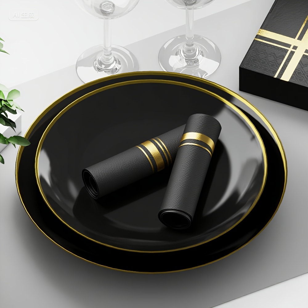 Black Gold Foil Disposable Party Napkins 0