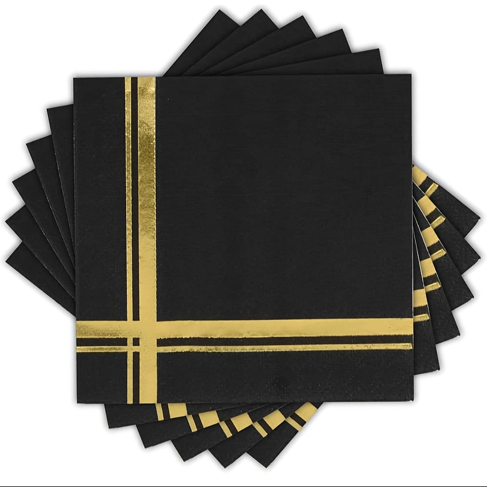 Black Gold Foil Disposable Party Napkins 1