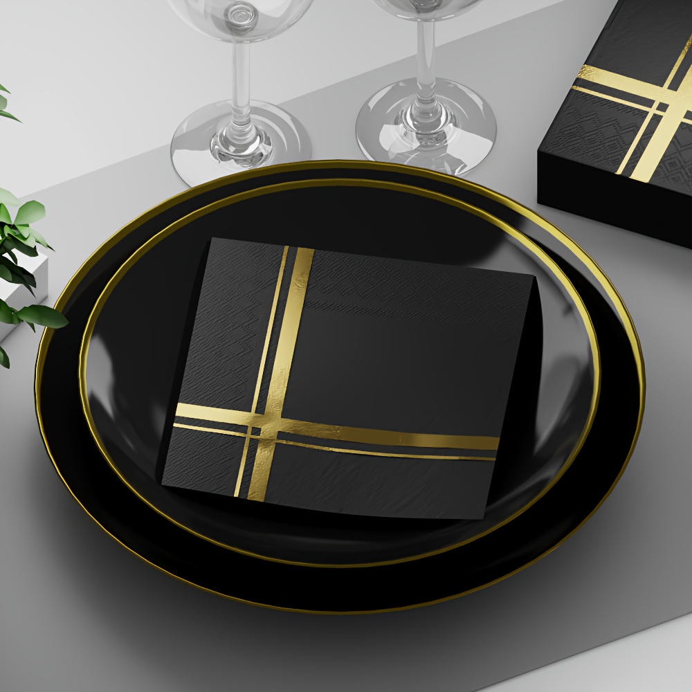Black Gold Foil Disposable Party Napkins 3