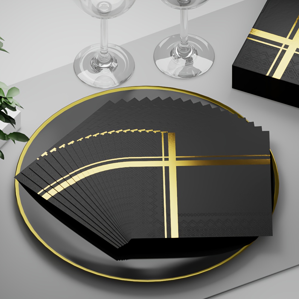 Black Gold Foil Disposable Party Napkins 4