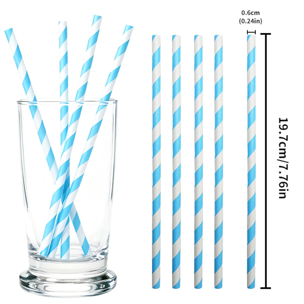 Blue White Striped Biodegradable Paper Straws For Parties And Drinks 5
