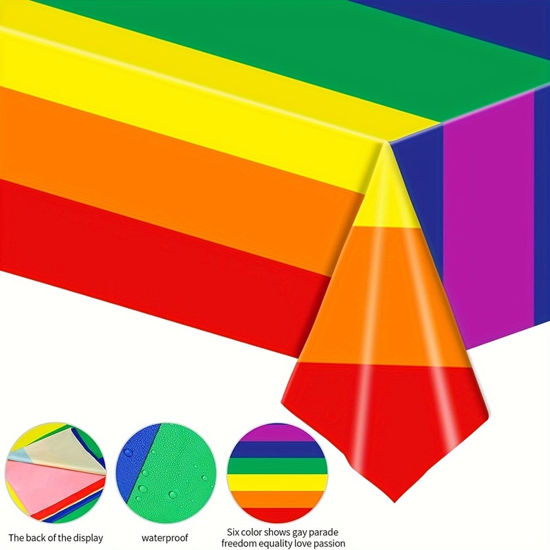 Rainbow Stripe Waterproof Disposable Party Tablecloth Vibrant Plastic Table Cover 2