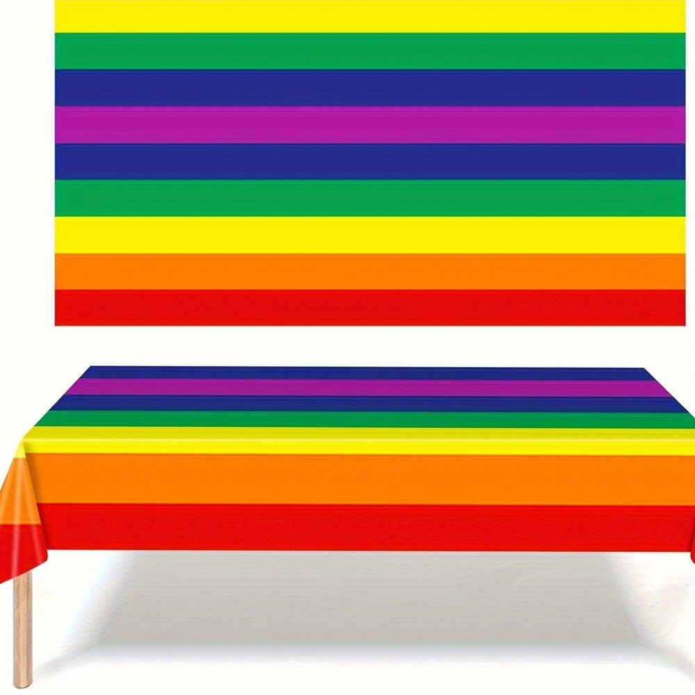 Rainbow Stripe Waterproof Disposable Party Tablecloth Vibrant Plastic Table Cover 3