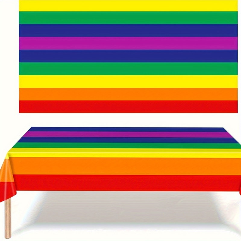 Rainbow Stripe Waterproof Disposable Party Tablecloth Vibrant Plastic Table Cover 3