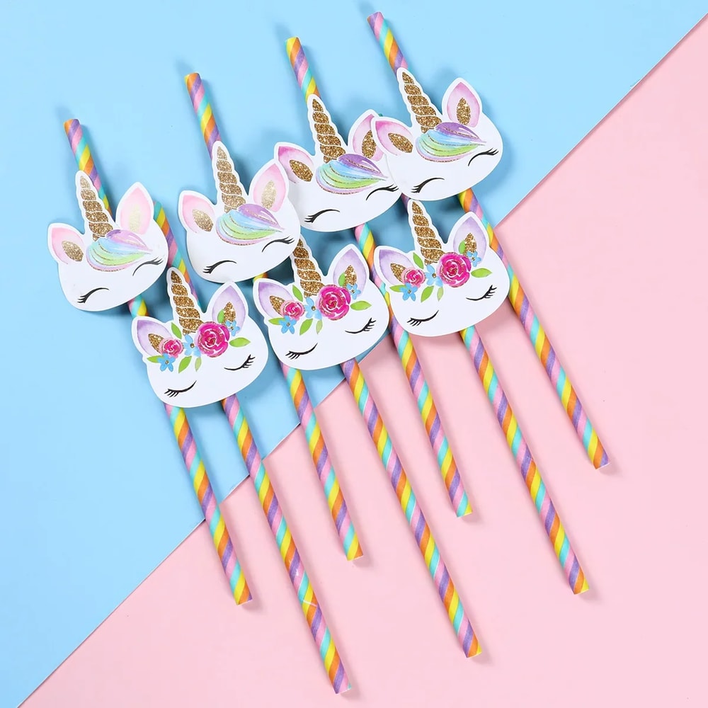 Unicorn Rainbow Disposable Straws for Birthday Party Tableware