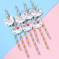unicorn rainbow disposable straws for birthday party tableware