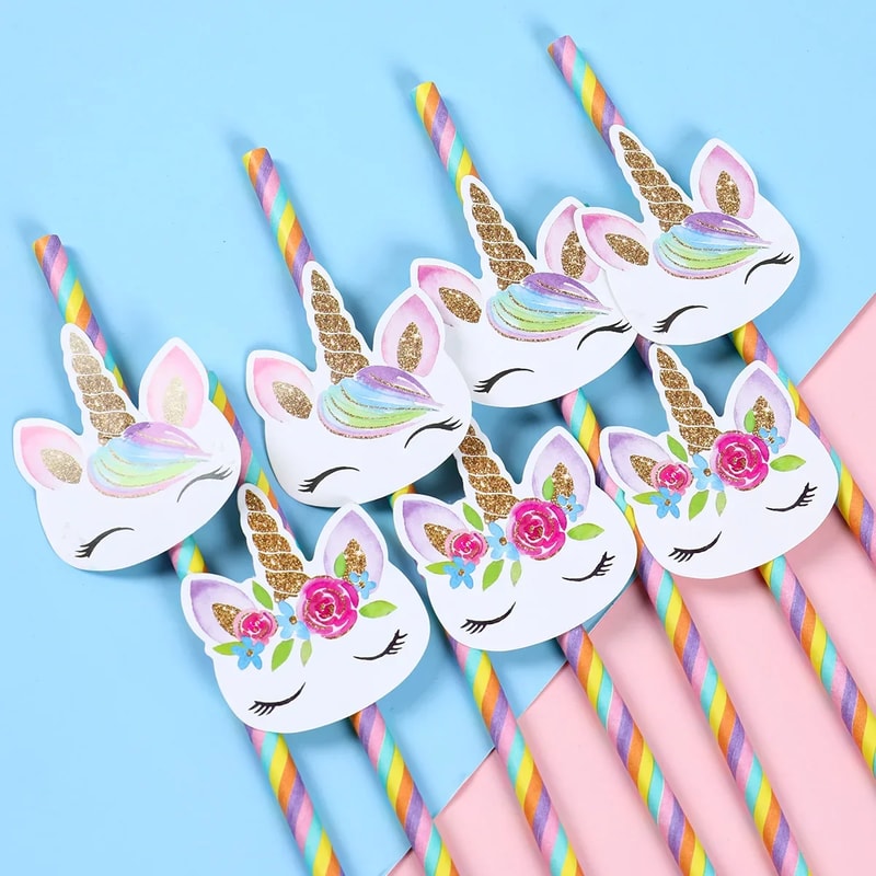 Unicorn Rainbow Disposable Straws for Birthday Party Tableware
