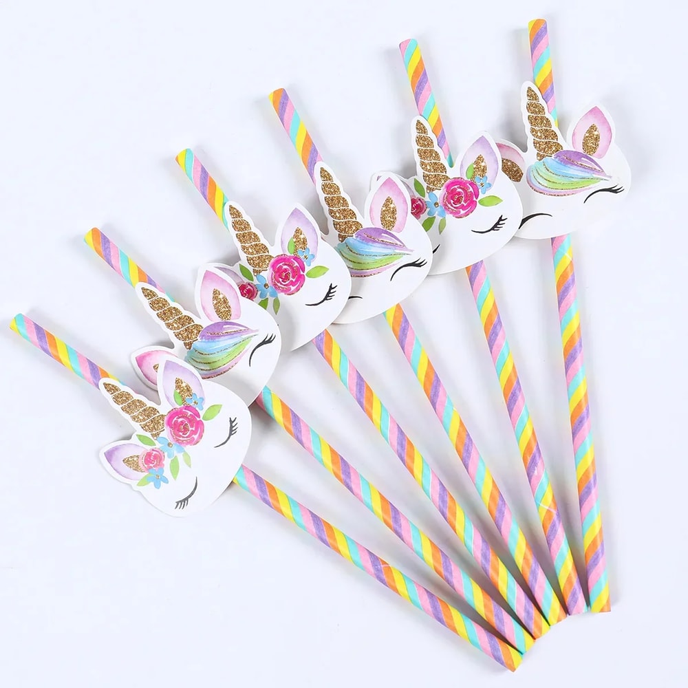 Unicorn Rainbow Disposable Straws for Birthday Party Tableware