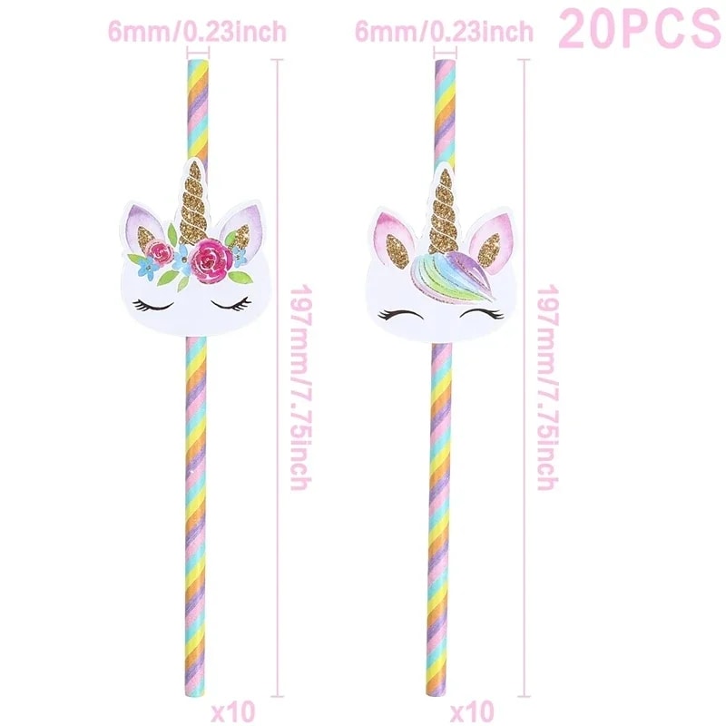 Unicorn Rainbow Disposable Straws for Birthday Party Tableware