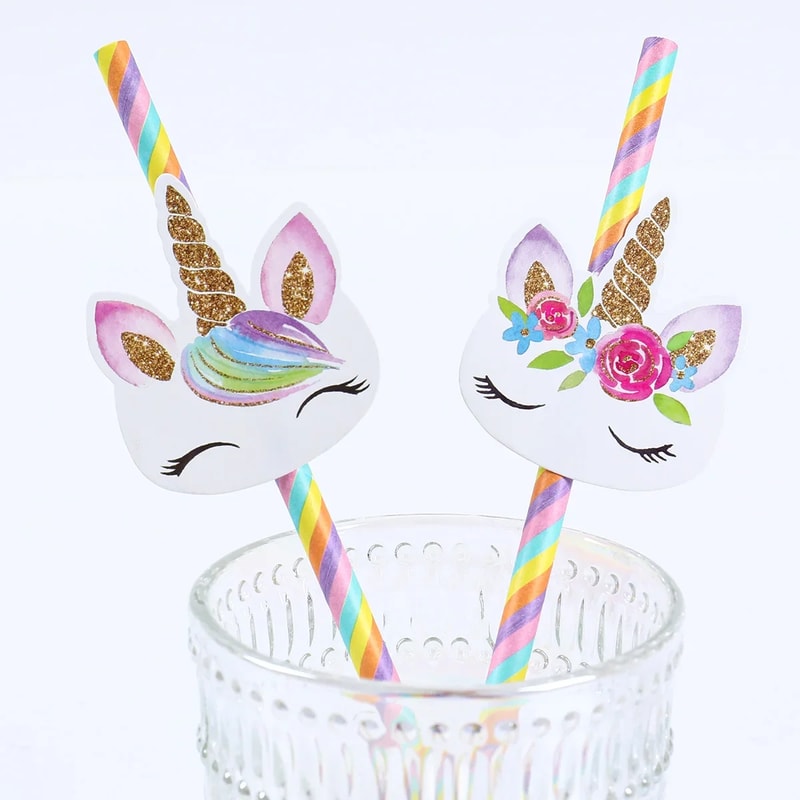 Unicorn Rainbow Disposable Straws for Birthday Party Tableware